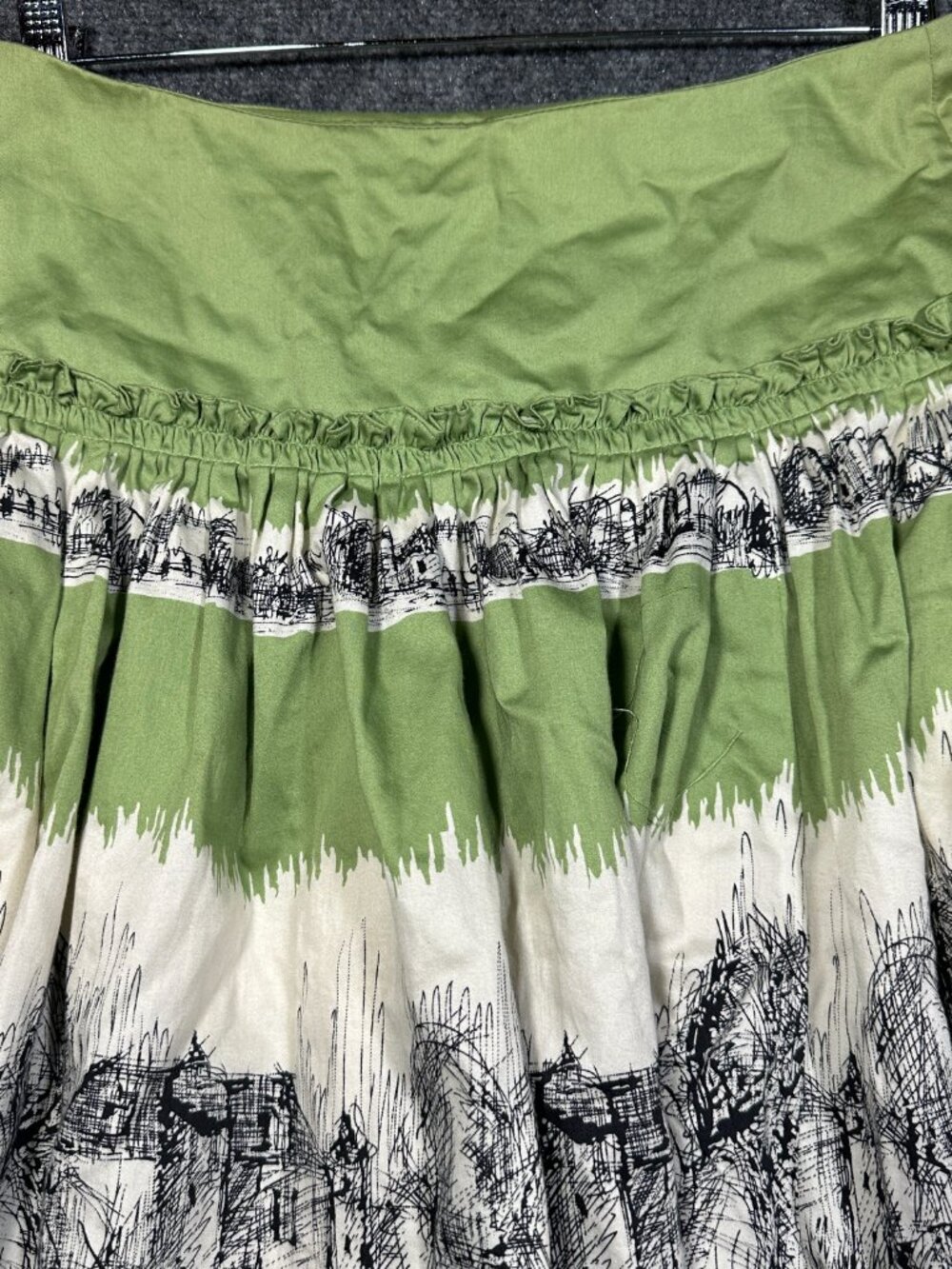 Anthropologie Odille Skirt Womens 4 Green Print Cotton Side Zipper Lined - Picture 3 of 6